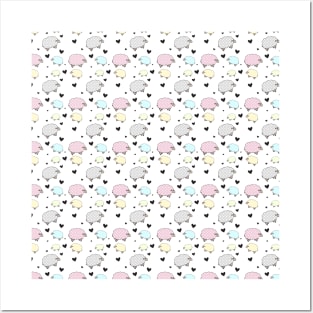 Pastel Polkadot Sheep and Hearts Posters and Art